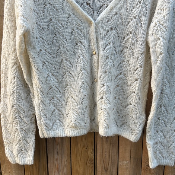 Wilfred Cream Cardigan Sweater with Lacey Knit - Picture 3 of 9